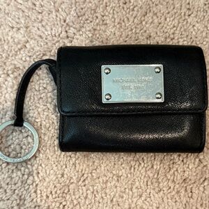Michael Kors Black Leather Wallet with Silver Accents